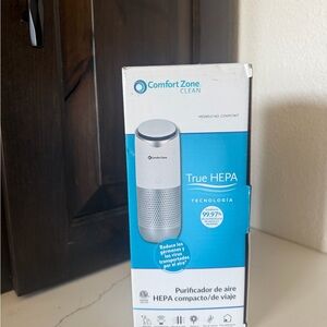 Comfort Zone Clean True HEPA Compact Air Purifier - White & Blue Accent